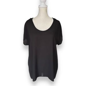 Lush Black Chiffon Scoop Neck Short Sleeve Top | Size Small